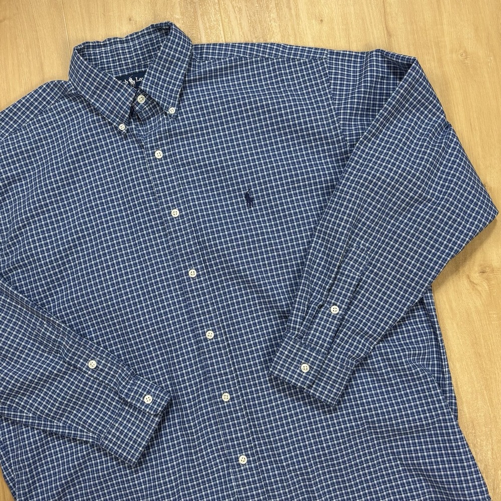 Polo Ralph Lauren Men's Blake Button Down Large Blue Plaid 100% Cotton